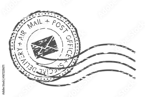 Round air mail black postmark with envelope sign photo