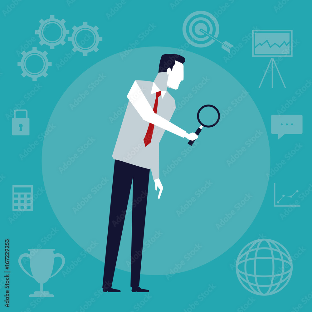 color background with executive man with magnifying glass vector illustration color background with executive man with magnifying glass vector illustration