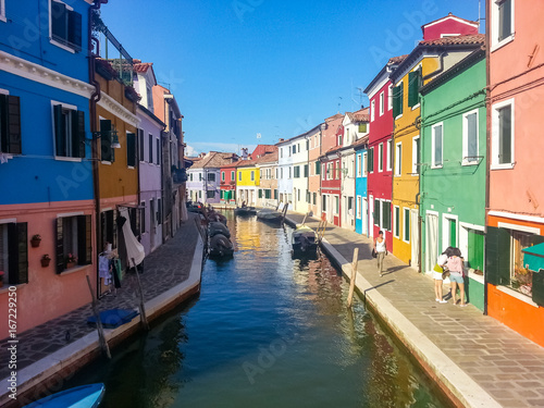 View of a small channel at Island Burano Venice Italy