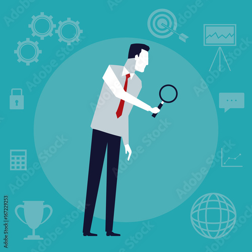 color background with executive man with magnifying glass vector illustration