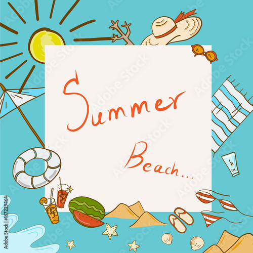 Summer beach doodle vector