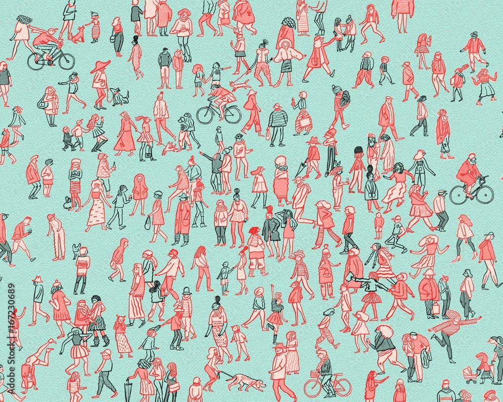 Big Crowd of Cartoon Men and Women Walking on Blue Background Stock Illustration | Adobe Stock Big Crowd of Cartoon Men and Women Walking on Blue Background Stock Illustration | Adobe Stock