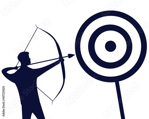 Businessman focus to hit target with bow and arrow silhouette 