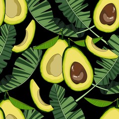 Acrylglasbilder Avocadomuster Avocado Muster mit Palmenblättern Vektor  © Tasha