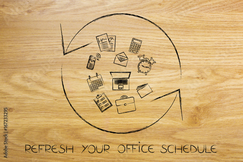 refresh symbol with office objects, reload your schedule photo