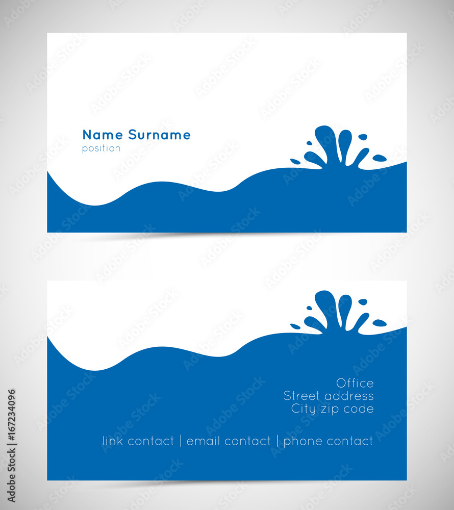 business card template with water wave and splatter