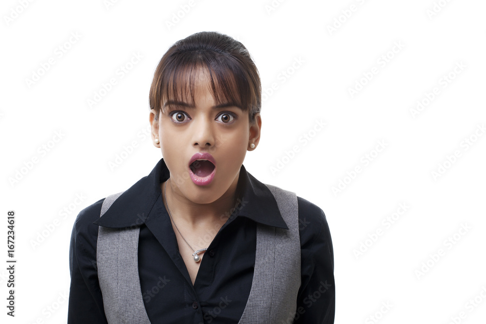 Portrait of surprised young businesswoman over white background Portrait of surprised young businesswoman over white background