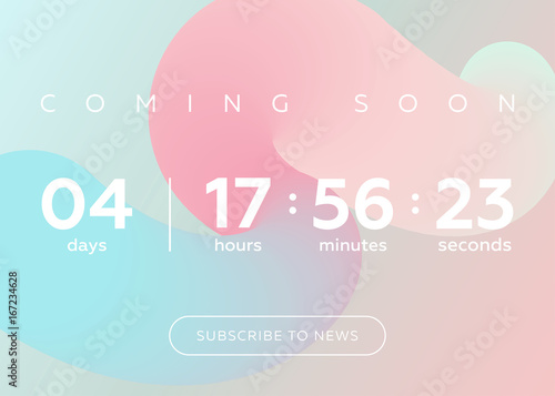 Vector Illustration of Countdown Timer. Digital Clock Design on Pastel Abstract Fluid Background.