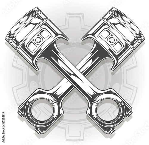 Double graphic black car engine piston