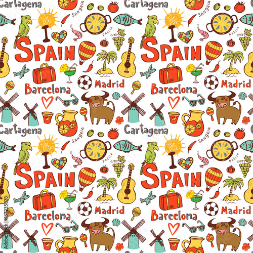 Seamless background with symbols of Spain