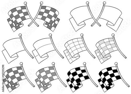 Cartoon graphic crossed racing flag vector set