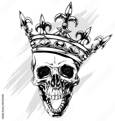 Graphic human skull with king crown