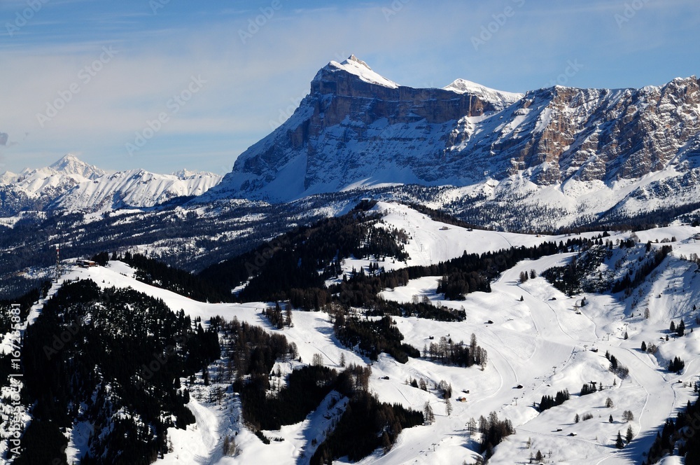 Sasso della Croce in The Dolomites, Italy. Winter Season.