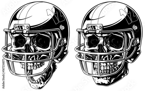 Graphic human skull in american football helmet