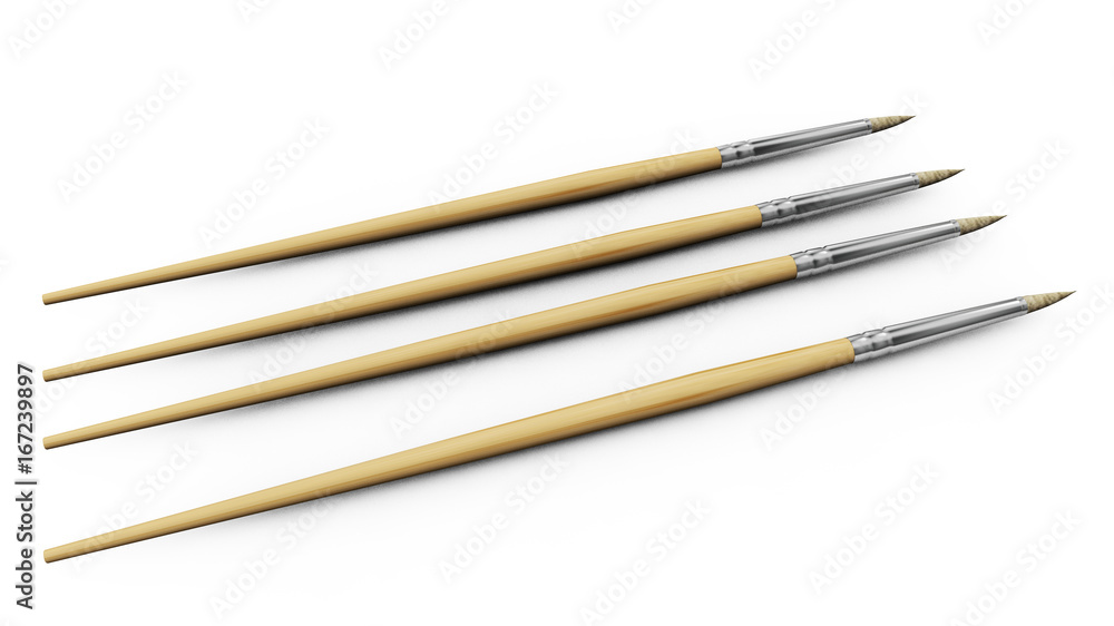 painting brush on isolated white background 3d render painting brush on isolated white background 3d render