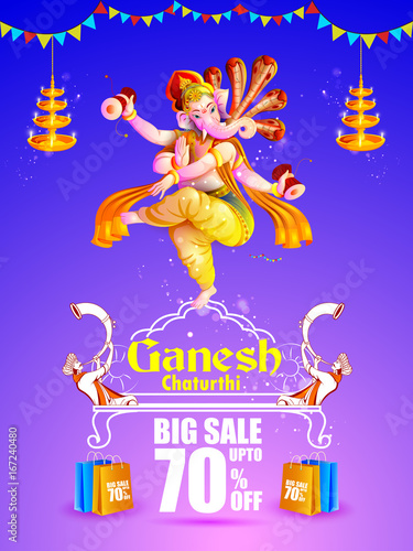 Lord Ganpati on Ganesh Chaturthi sale promotion advertisement background