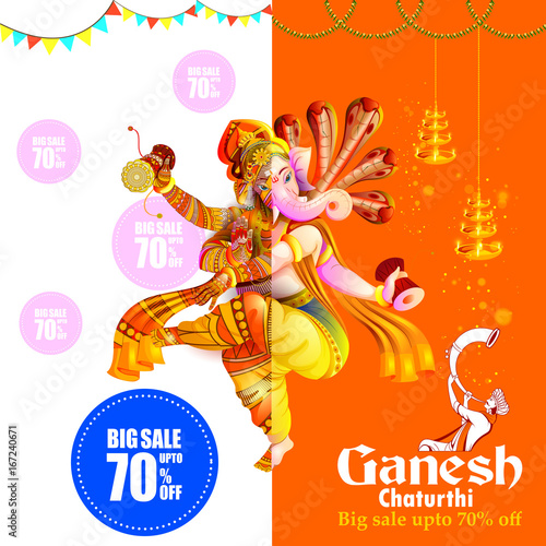 Lord Ganpati on Ganesh Chaturthi sale promotion advertisement background