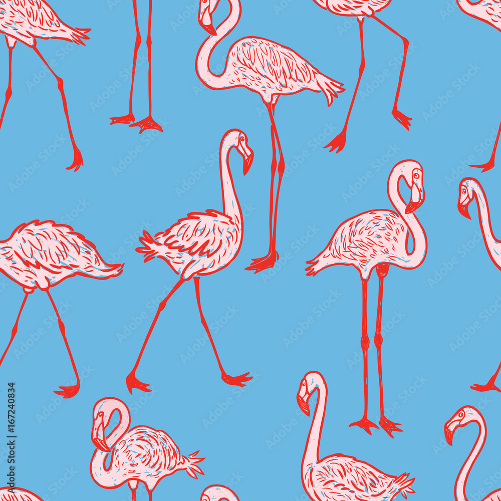 Obraz premium pattern of a flock of the cartoon flamingos