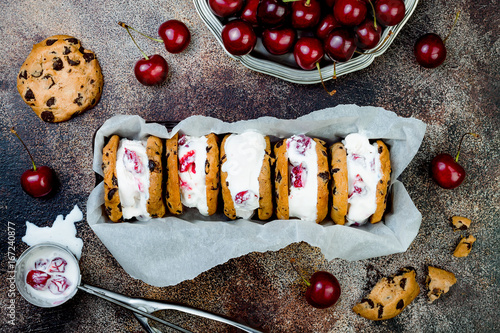 Photography Homemade Black Forest roasted cherry ice cream sandwiches with chocolate chip co