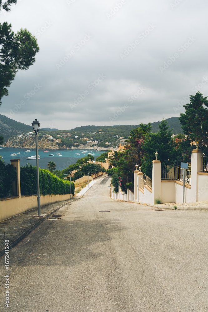 portrait format of lonely street at mallorca