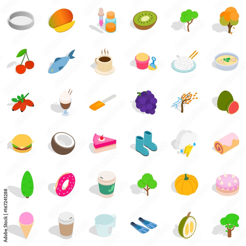 Vegetarian food icons set, isometric style
