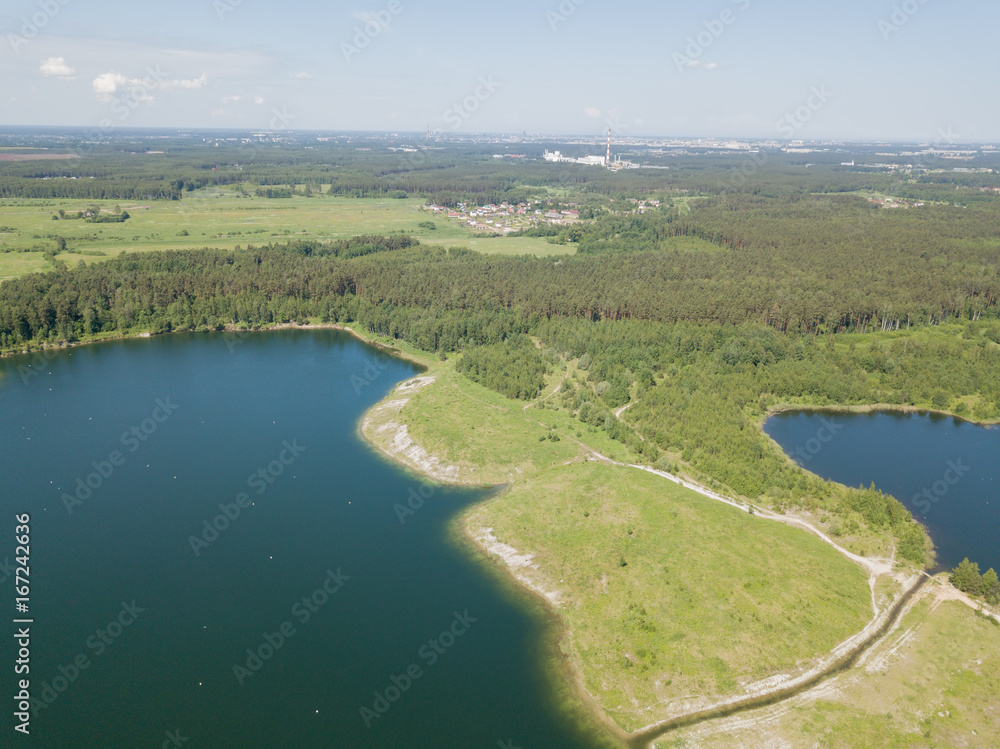 Obraz premium Sauriesi lake Aerial drone top view latvia