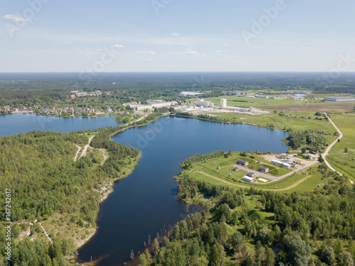 Sauriesi lake Aerial drone top view  latvia