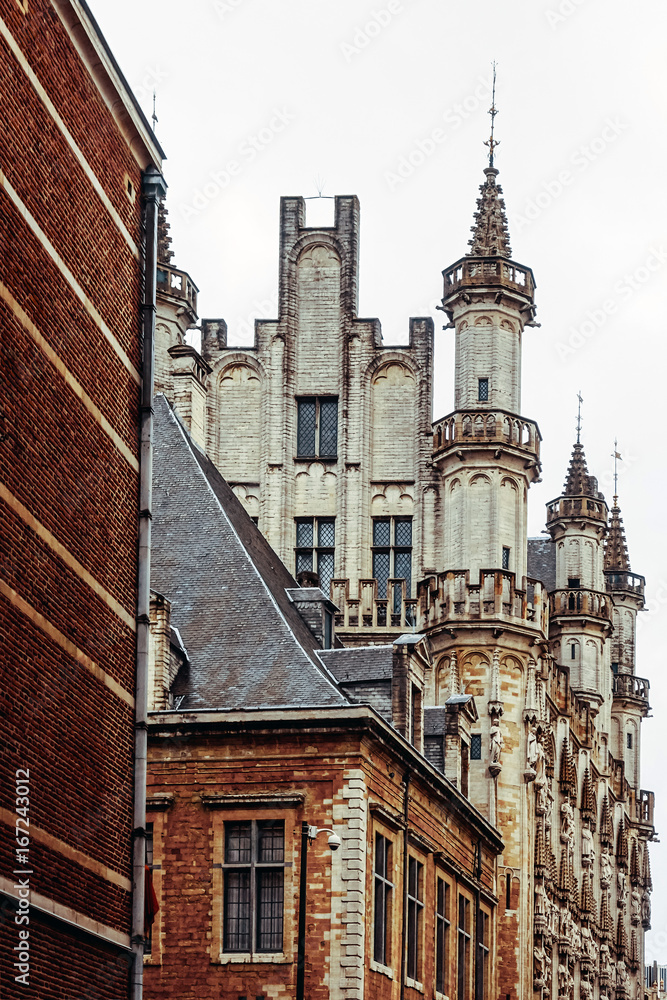 Street view of Buildings around city in brussel, Belgium.