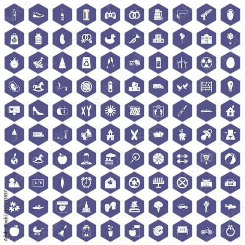 100 maternity leave icons hexagon purple