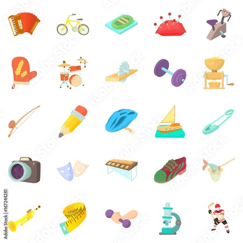 Outside interest icons set, cartoon style