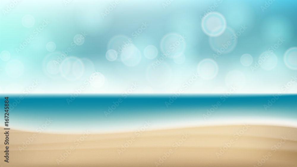 Summer Beach Vector Background. Blur Sea Coast. Outdoor Summer Vacation. Cruise Illustration