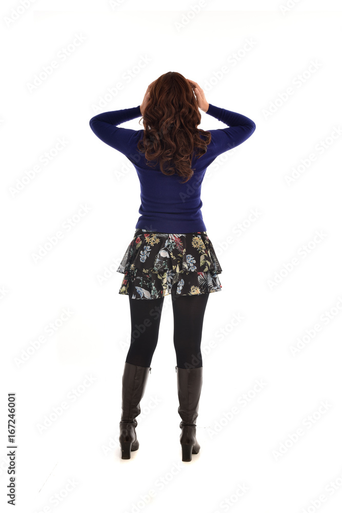 full length portrait of brunette girl wearing casual modern clothes, standing pose, isolated against white background full length portrait of brunette girl wearing casual modern clothes, standing pose, isolated against white background