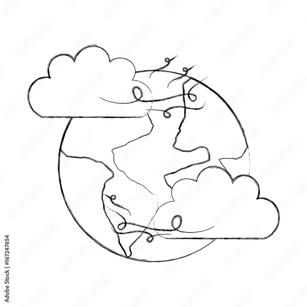 Beautiful fantasy cloud with world planet vector illustration design Beautiful fantasy cloud with world planet vector illustration design