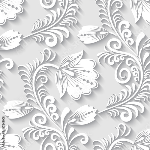Elegant 3d seamless floral pattern. Vector Illustration