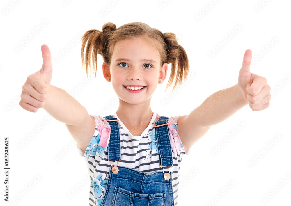 Portrait of adorable smiling little girl child with two thumbs up Portrait of adorable smiling little girl child with two thumbs up