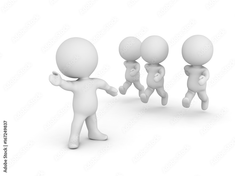 3D Character standing in front and leading other characters 3D Character standing in front and leading other characters