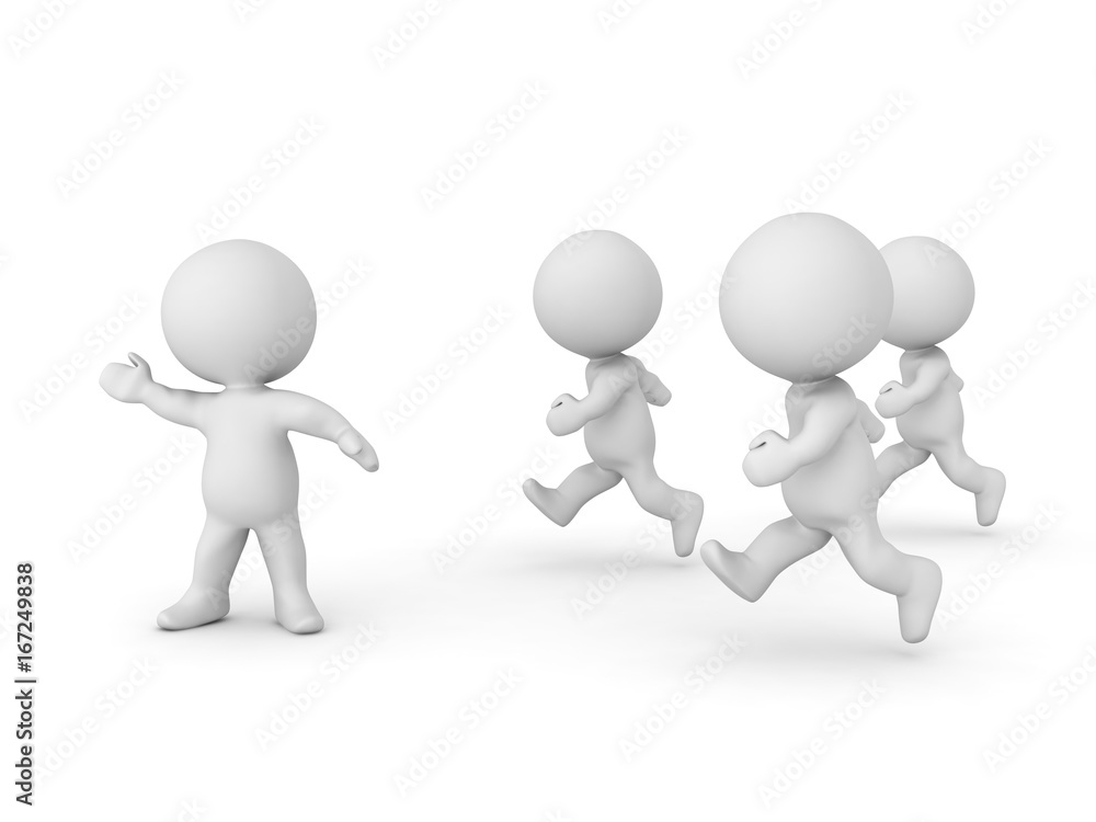 3D Character leading and giving direction to other characters 3D Character leading and giving direction to other characters