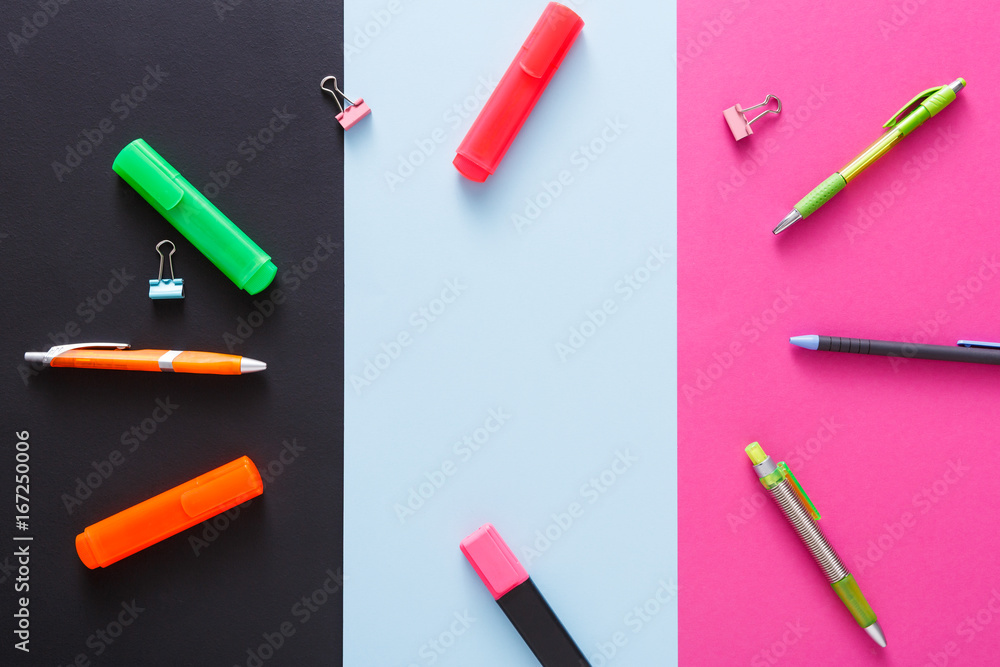 Top view of creative work space, stationery Top view of creative work space, stationery