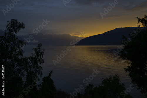 sunset at the sognefjord in norway