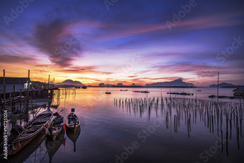 The sunrise, morning fisherman's village in Phang Nga province.