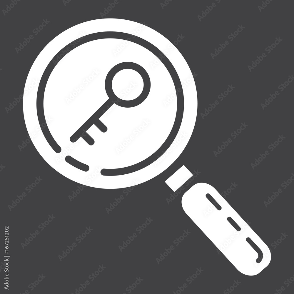 Keyword research glyph icon, seo and development, magnifier sign vector graphics, a solid pattern on a black background, eps 10. Keyword research glyph icon, seo and development, magnifier sign vector graphics, a solid pattern on a black background, eps 10.