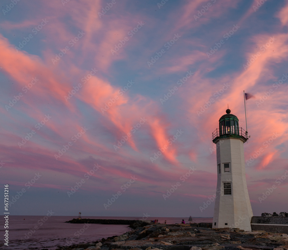 colorful sky and light house