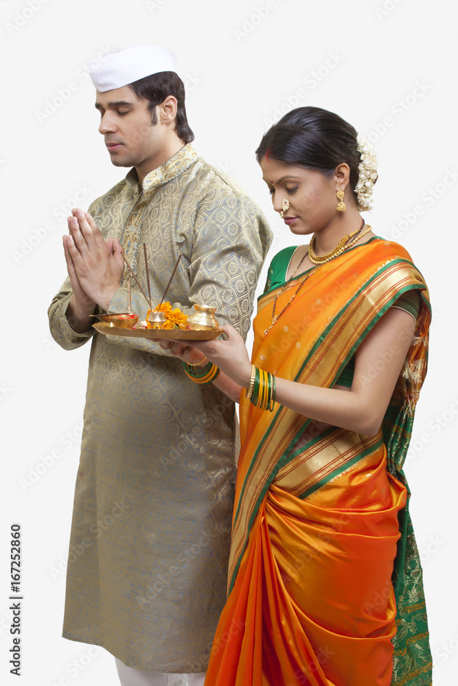 Maharashtrian couple praying Stock Photo | Adobe Stock