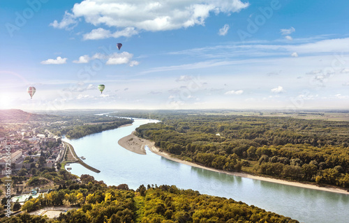 Photography View from the Braunsberg Hainburg an der Donau along the Danube and the National