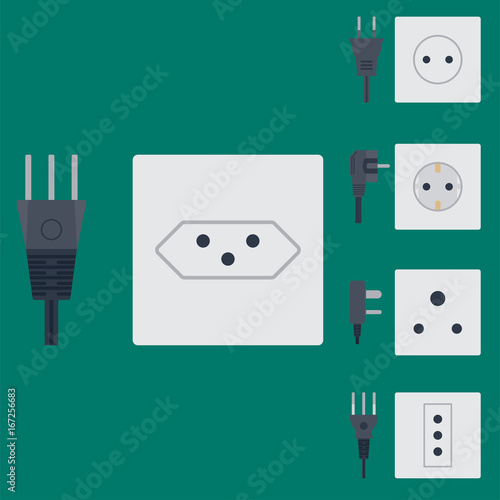 Electric outlet vector illustration energy socket electrical outlets plugs european appliance interior icon.