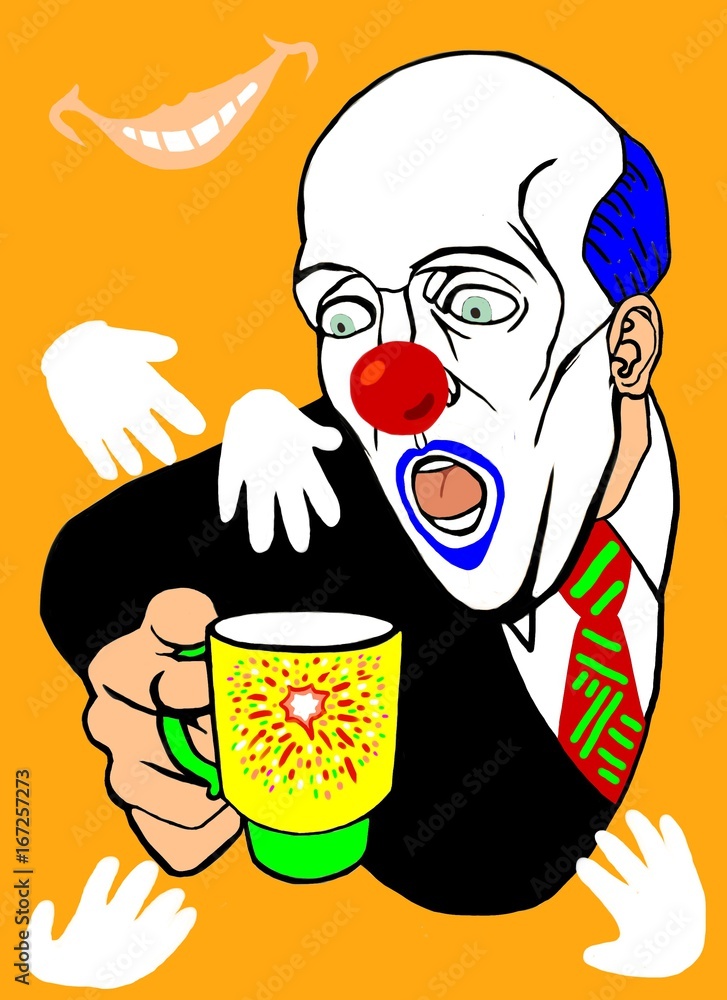 Fototapeta A clown drinks from a cup