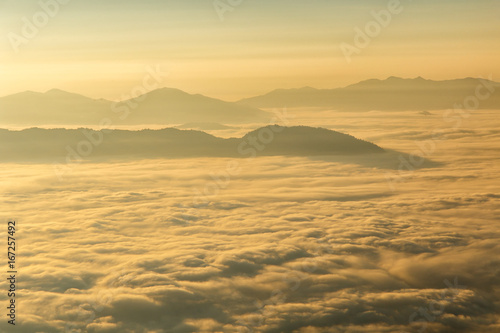 Landscape with the mist at Pha Tung mountain in sunrise time, Chiang Rai, Thailand.