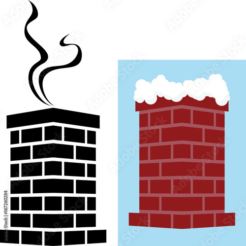 Brick Chimney Icon with Snow and Smoke