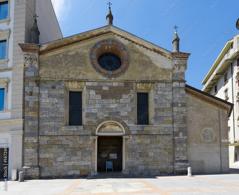 Fototapeta premium The front of the Santa Maria degli Angioli church at Lugano - Lugano, Lake Lugano, Lugano, Ticino, Switzerland, Europe