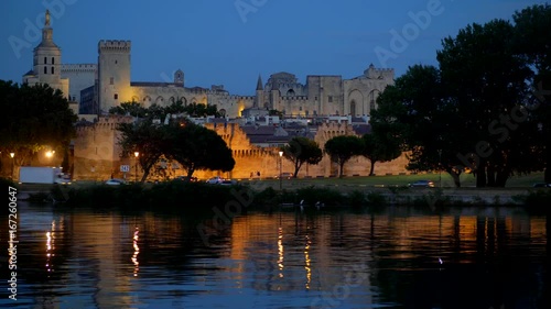 View of night Avignon. Provence, France. Panning shot. photo